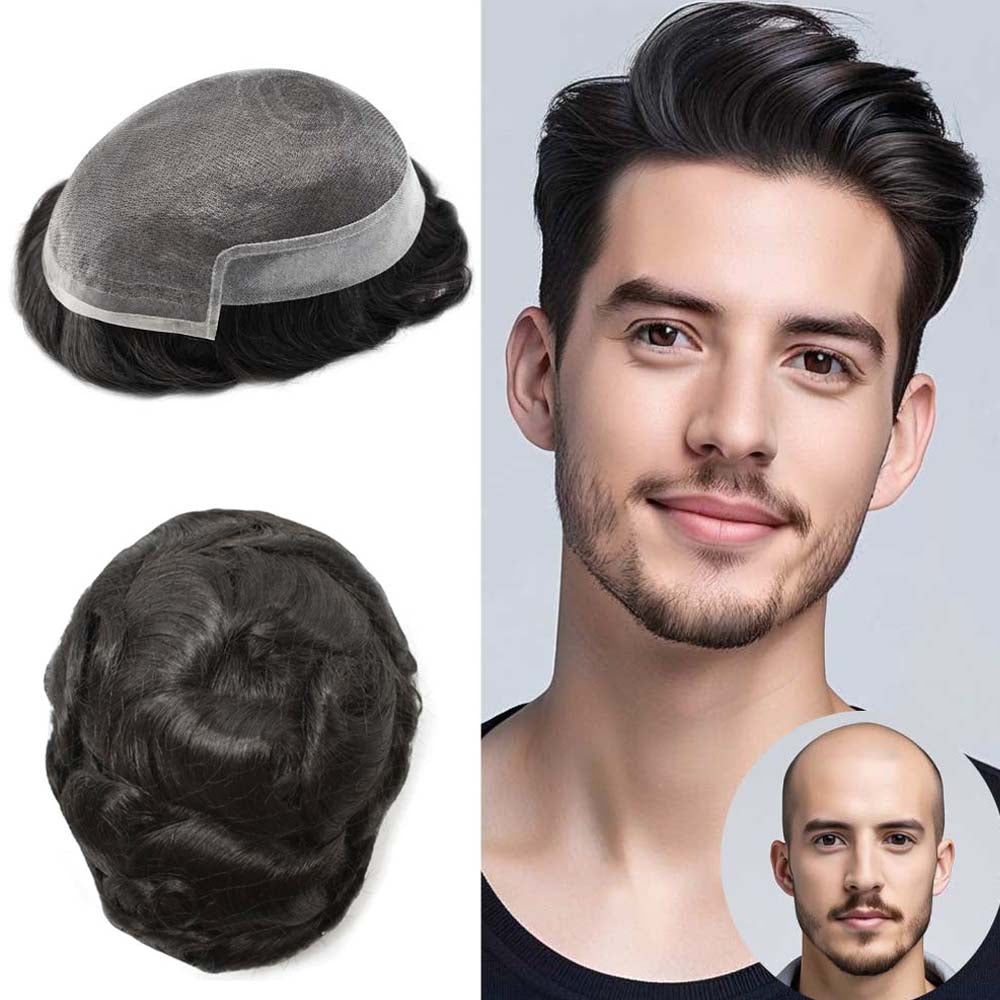 INVISIHAIR Hair System For Men Soft Welded Lace Base Front Human Hairpiece Bleached Knot Natural Hairline Hair System