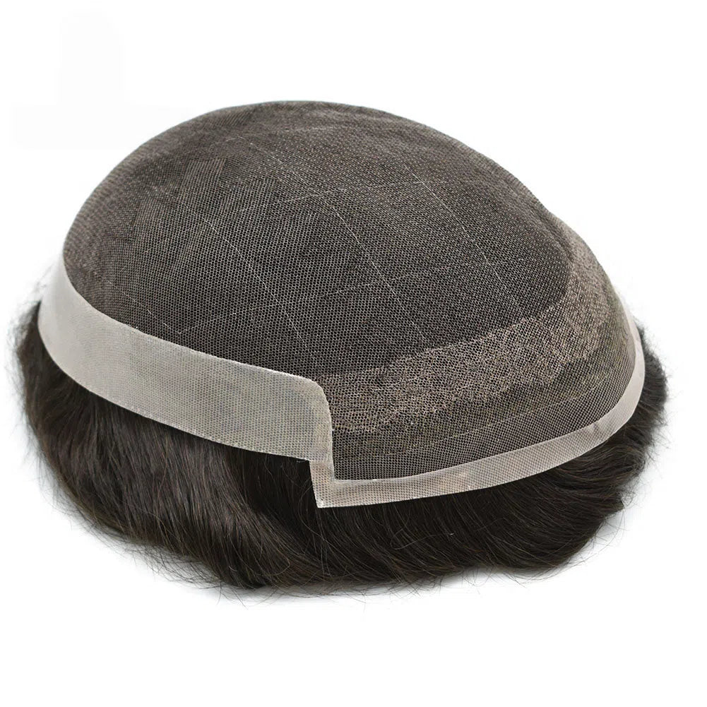 French Lace With Poly Coated Hair System For Men Natural Hairline Bleached Knots Toupee for Men