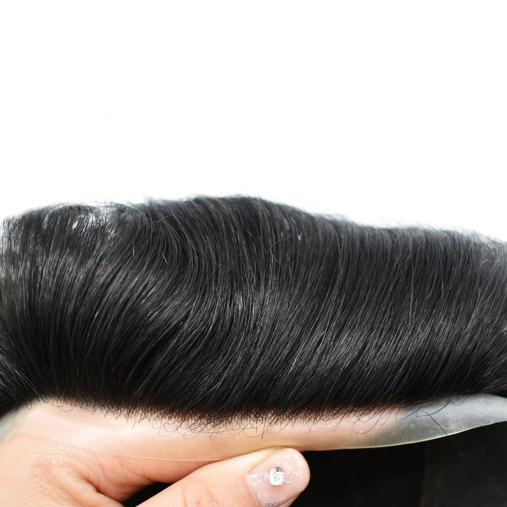 0.10mm Thickness Durable Skin Hair System For Men 100% Hand Tied Woven Toupee for Men