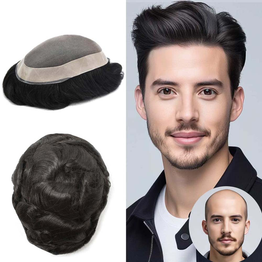 Hair System For Men Monofilament With PU Lace Folded In Front Hairpiece