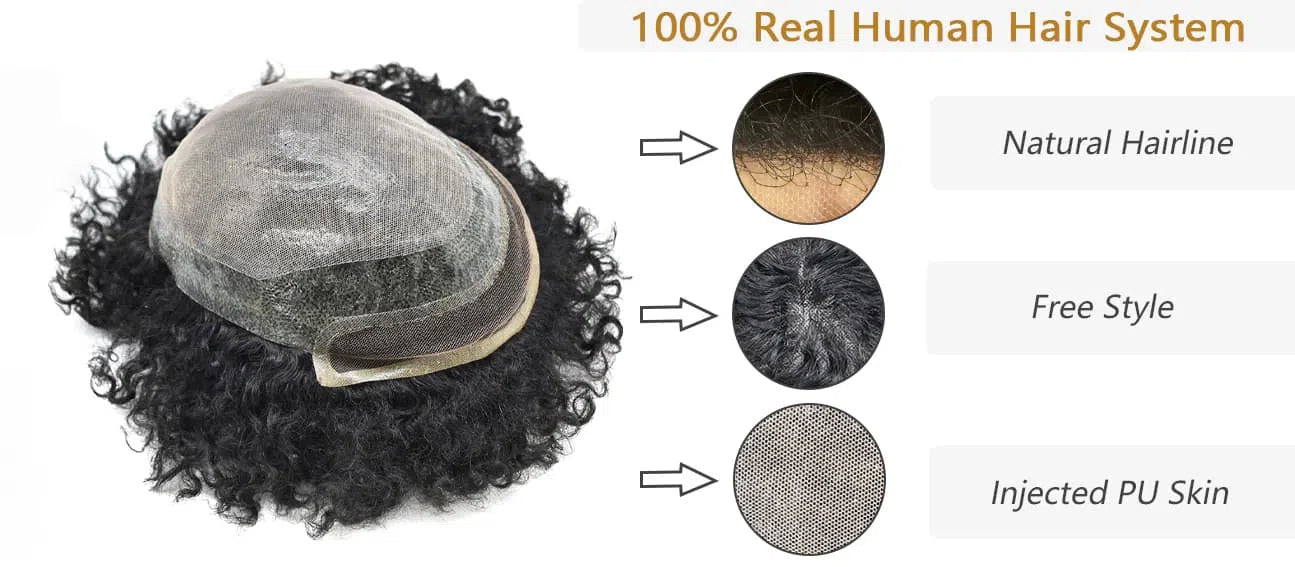 Afro Curl Hairpiece for Black Men – Full Thin Skin Base Men's Toupee