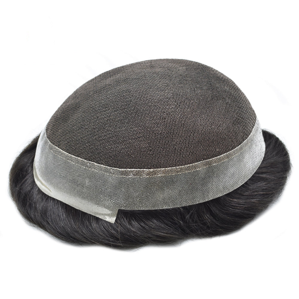 HAIR Human Hairpiece French Lace Mens Toupee Poly Skin Around Mens Hair System