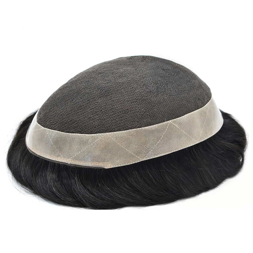 Mens Toupee Hair System French Lace PU Coated Mens Hairpiece Center Lace Human Toupee for Men