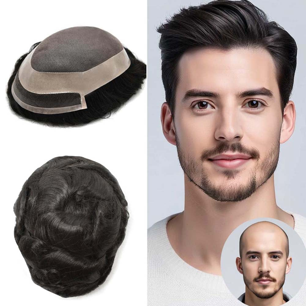 Fine Mono Hair System for Men PU Coated Perimeter 1/4ft Welded Mono Mens Hairpieces Lace Front Toupee