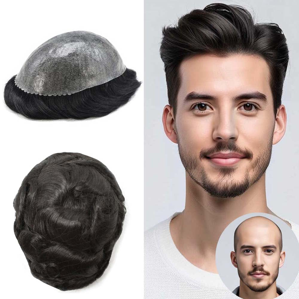 Men Hair System Full Poly 0.12mm Thickness Men Toupee Hairpieces