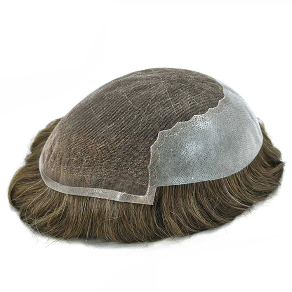 French Lace With PU Hair System For Men Natural Hairline Bleached Knots Toupee for Men