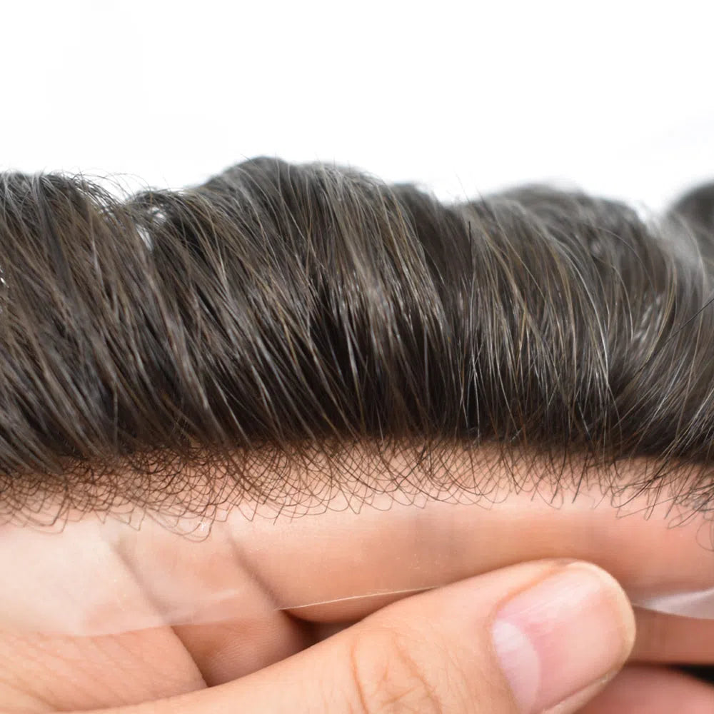 HAIR Human Hairpiece French Lace Mens Toupee Poly Skin Around Mens Hair System