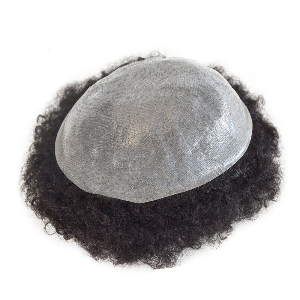 INVISIHAIR Hair Units for Black Men Thin Skin African American Men Full Poly Afro Curly Wave Mens Hairpieces