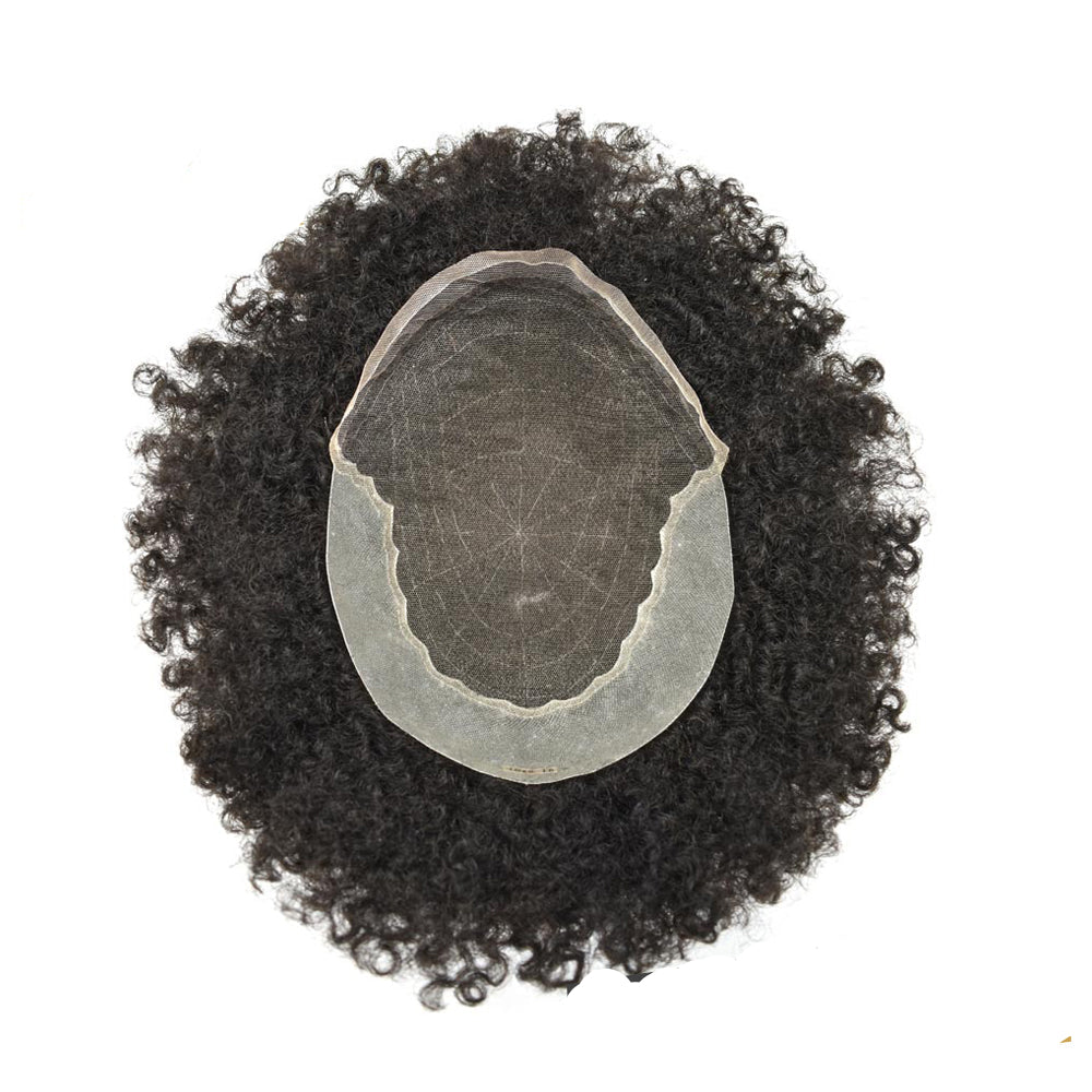 Afro Curly French Lace Front Hairpiece for Black Men Weave Hair Unit