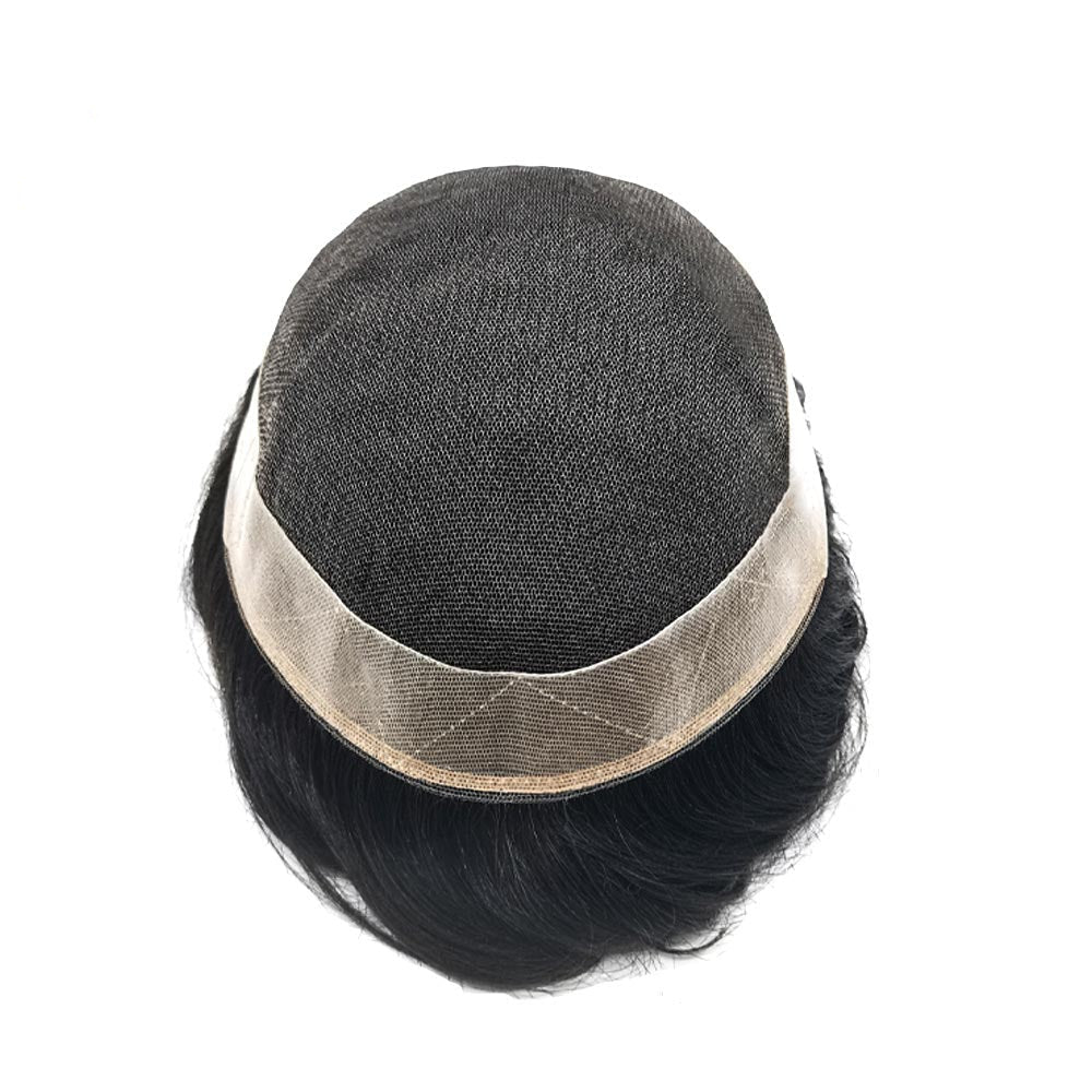Mens Toupee Hair System French Lace PU Coated Mens Hairpiece Center Lace Human Toupee for Men