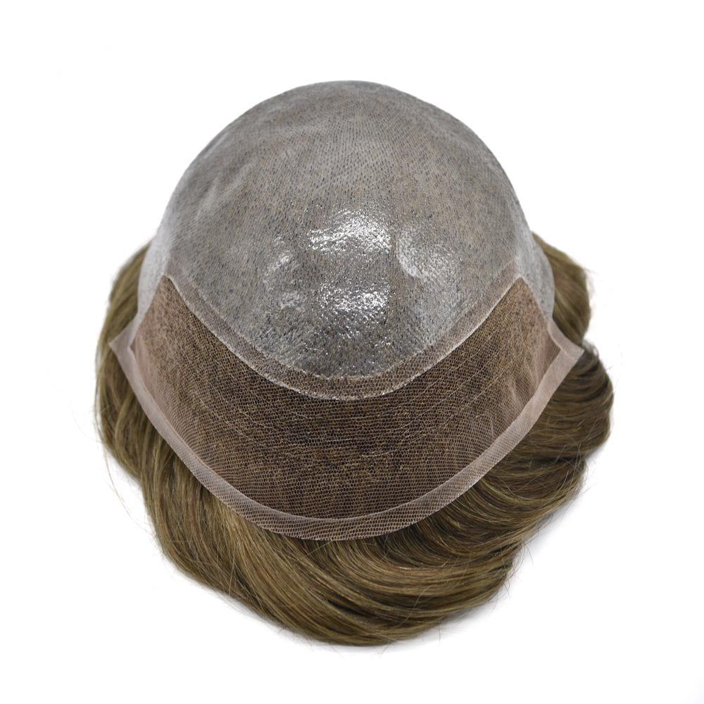 Mens Toupee Lace Front Skin Hair System for Men 0.06mm Thin Skin Undetectable V-looped Mens Hairpieces