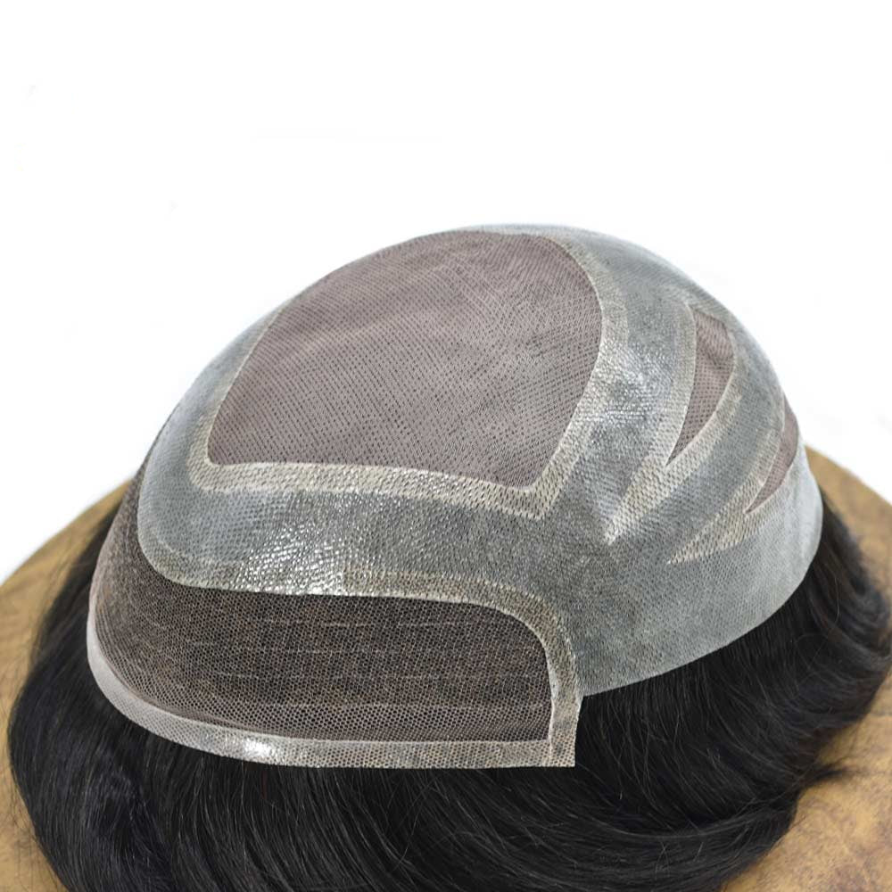 Fine Mono Mens Hair Pieces French Lace Front Men Toupee Poly Skin Hair Replacement System for Men