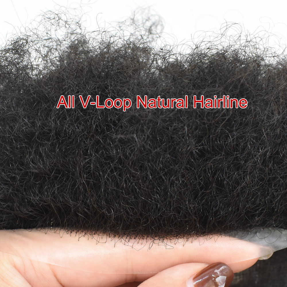 Kinky Curly Afro Mens Toupee 0.03-0.06mm Thickness PU  Hair Unit For Black Men