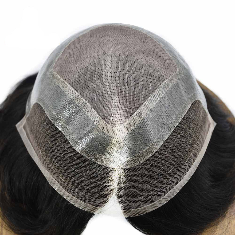 Fine Mono Mens Hair Pieces French Lace Front Men Toupee Poly Skin Hair Replacement System for Men
