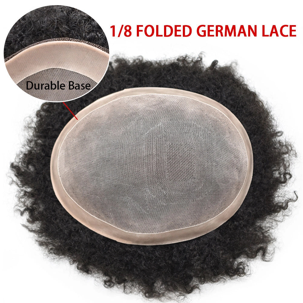 Afro Toupee For Black Men Fine Monofilament Men Wave Hair Unit Poly Coated Kinky Curly Hairpiece