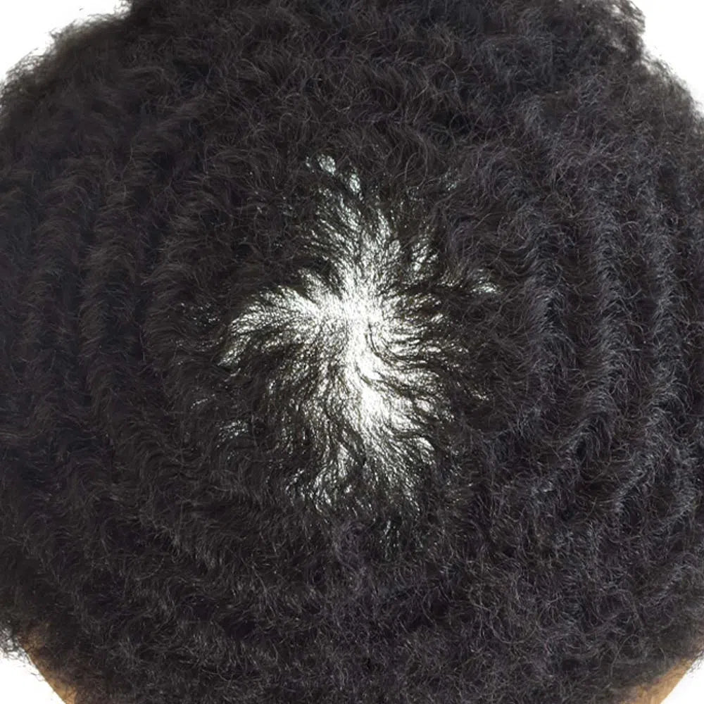 INVISIHAIR Hair Units for Black Men Thin Skin African American Men Full Poly Afro Curly Wave Mens Hairpieces