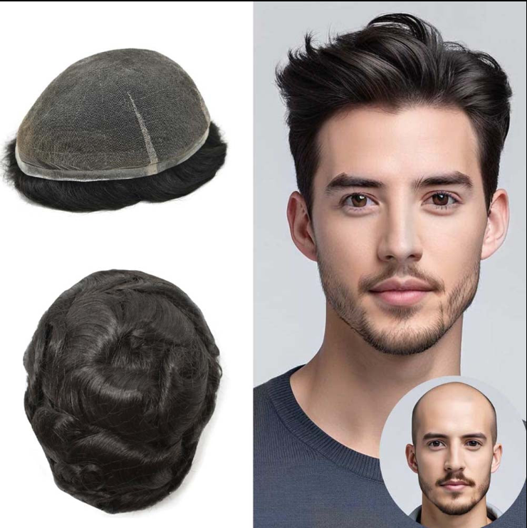 Swiss Lace Bleached Knots Mens Hairpieces Natural Hairline Toupee for Men