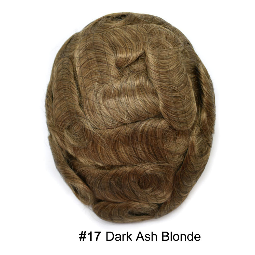 Human Hairpiece French Lace Mens Toupee Poly Skin Around Mens Hair System