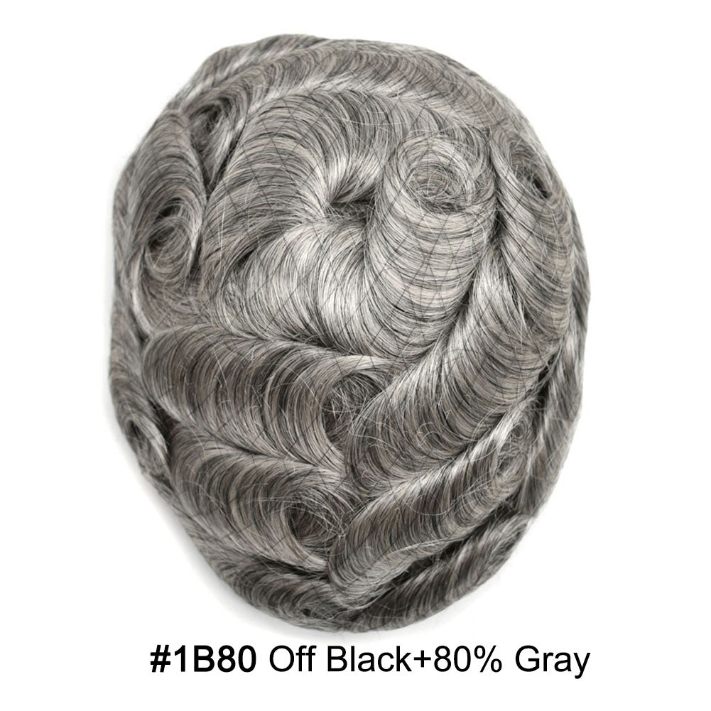 Human Hairpiece French Lace Mens Toupee Poly Skin Around Mens Hair System