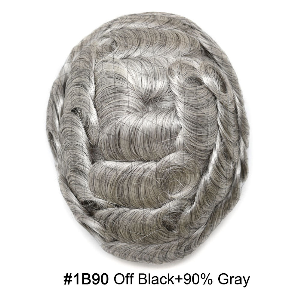 Human Hairpiece French Lace Mens Toupee Poly Skin Around Mens Hair System