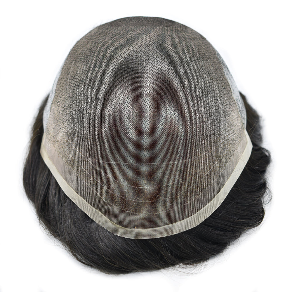 System For Men Super Fine Welded Monofilament Lace wIith Poly Natural Hairline Bleached  Knots Toupee for Men