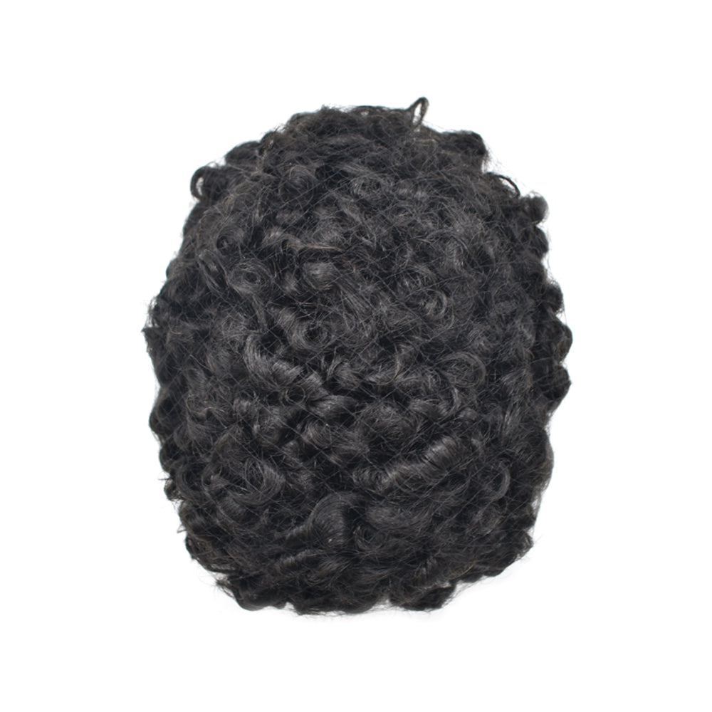 Kinky Curly Afro Mens Toupee 0.03-0.06mm Thickness PU  Hair Unit For Black Men