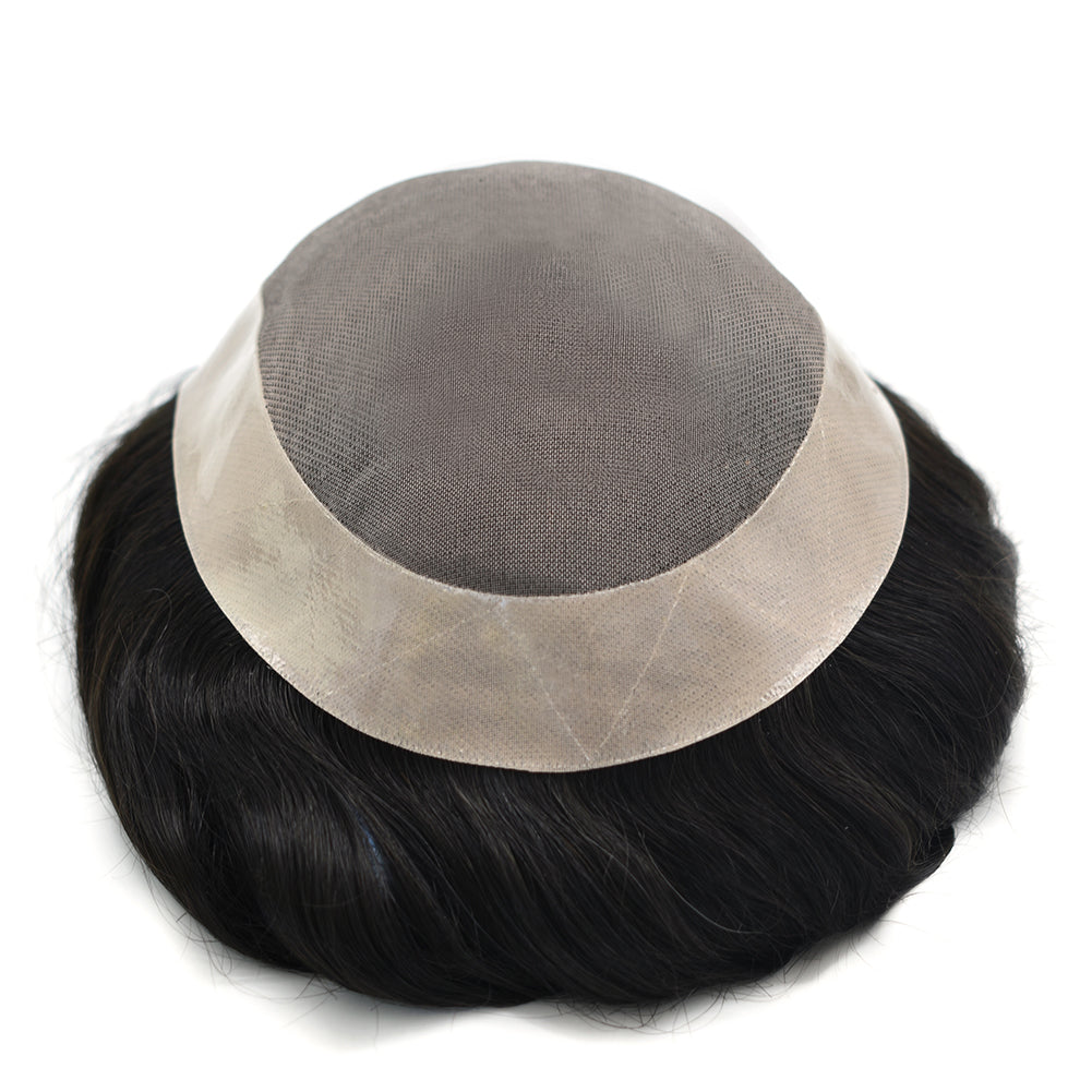Hair System For Men Monofilament With PU Lace Folded In Front Hairpiece