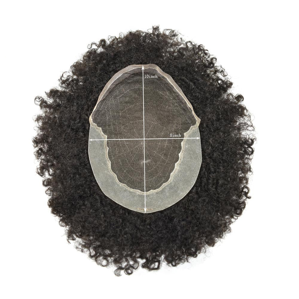 Afro Curly French Lace Front Hairpiece for Black Men Weave Hair Unit