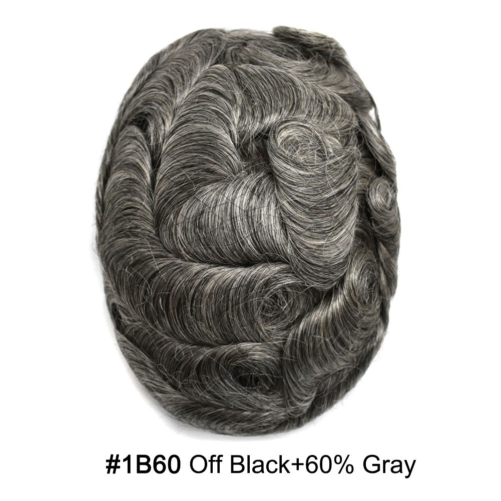 Human Hairpiece French Lace Mens Toupee Poly Skin Around Mens Hair System