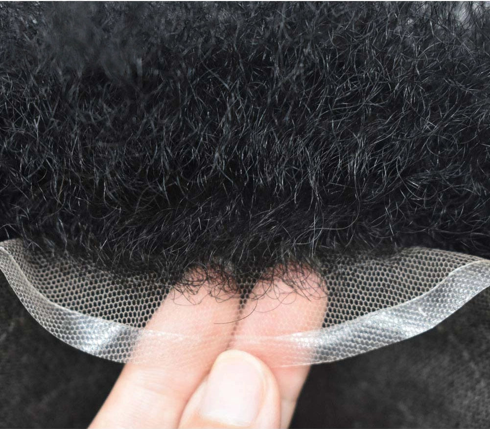 Afro Curly French Lace Front Hairpiece for Black Men Weave Hair Unit
