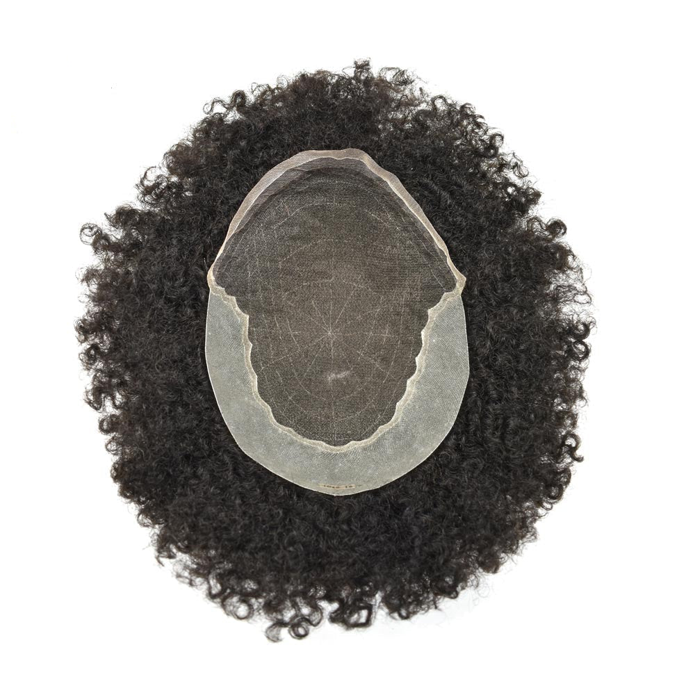 Afro Curly French Lace Front Hairpiece for Black Men Weave Hair Unit
