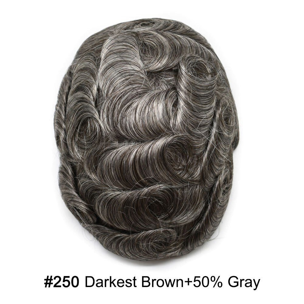 Human Hairpiece French Lace Mens Toupee Poly Skin Around Mens Hair System