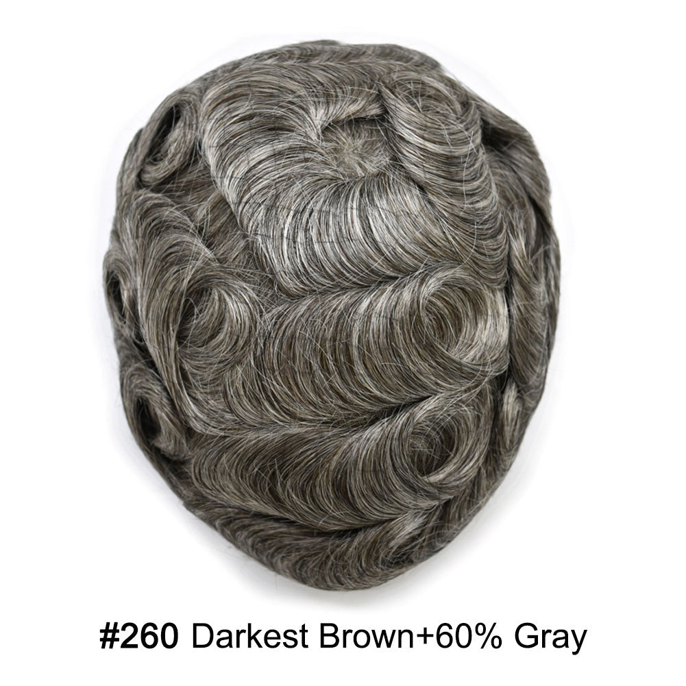 Human Hairpiece French Lace Mens Toupee Poly Skin Around Mens Hair System