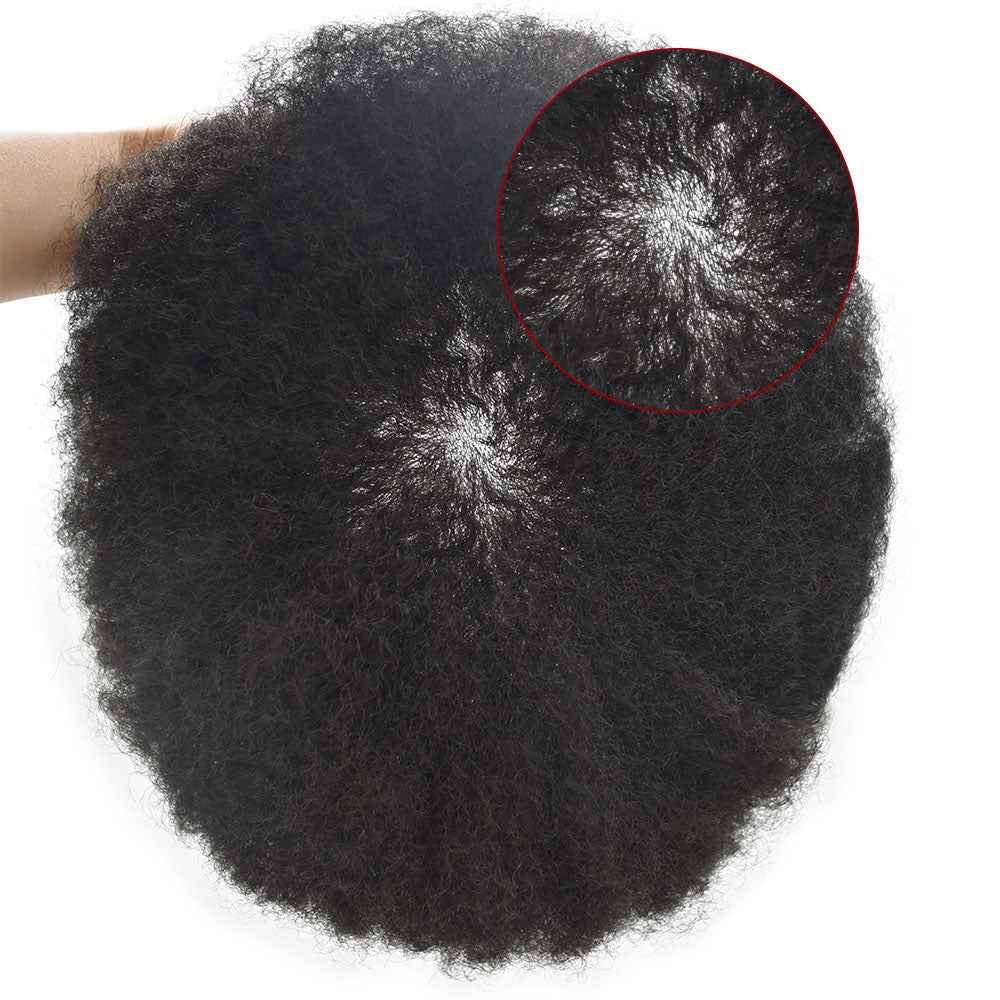 Kinky Curly Afro Mens Toupee 0.03-0.06mm Thickness PU  Hair Unit For Black Men