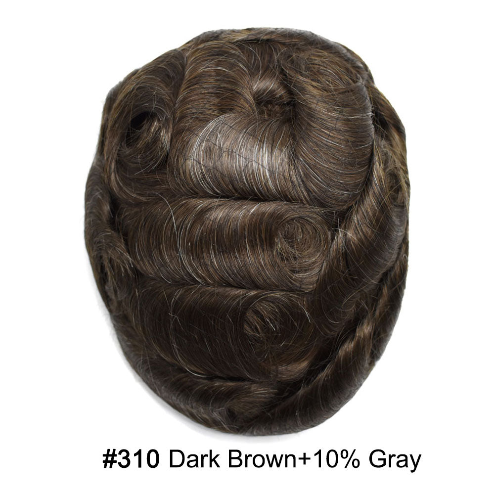 Human Hairpiece French Lace Mens Toupee Poly Skin Around Mens Hair System