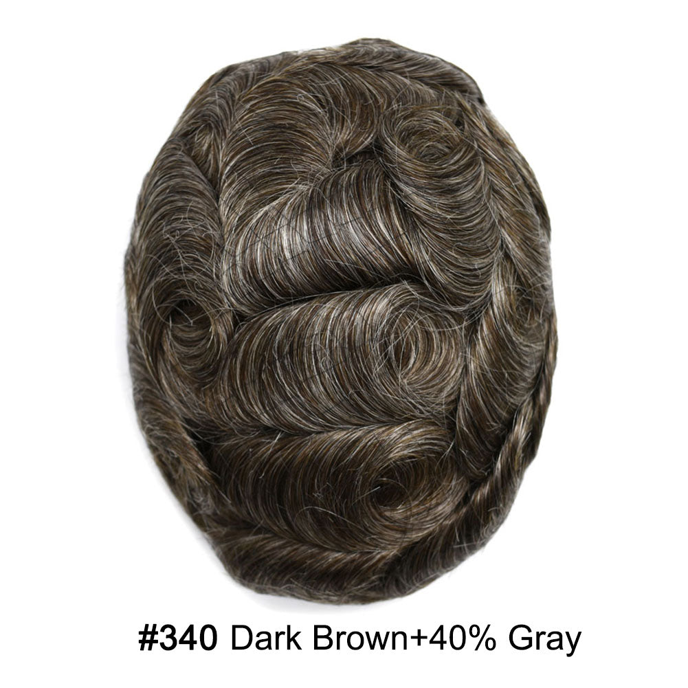 Human Hairpiece French Lace Mens Toupee Poly Skin Around Mens Hair System