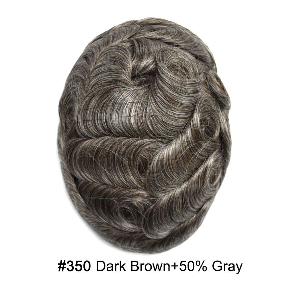 Human Hairpiece French Lace Mens Toupee Poly Skin Around Mens Hair System