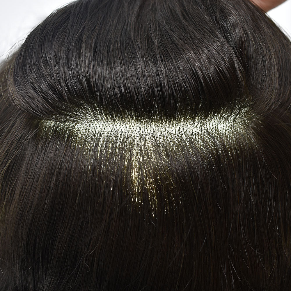 Hair System For Men Monofilament With PU Lace Folded In Front Hairpiece