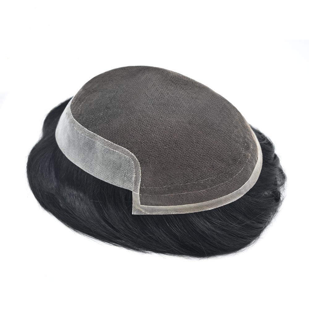 French Lace Front Mens Toupee Breathable Human Hairpiece