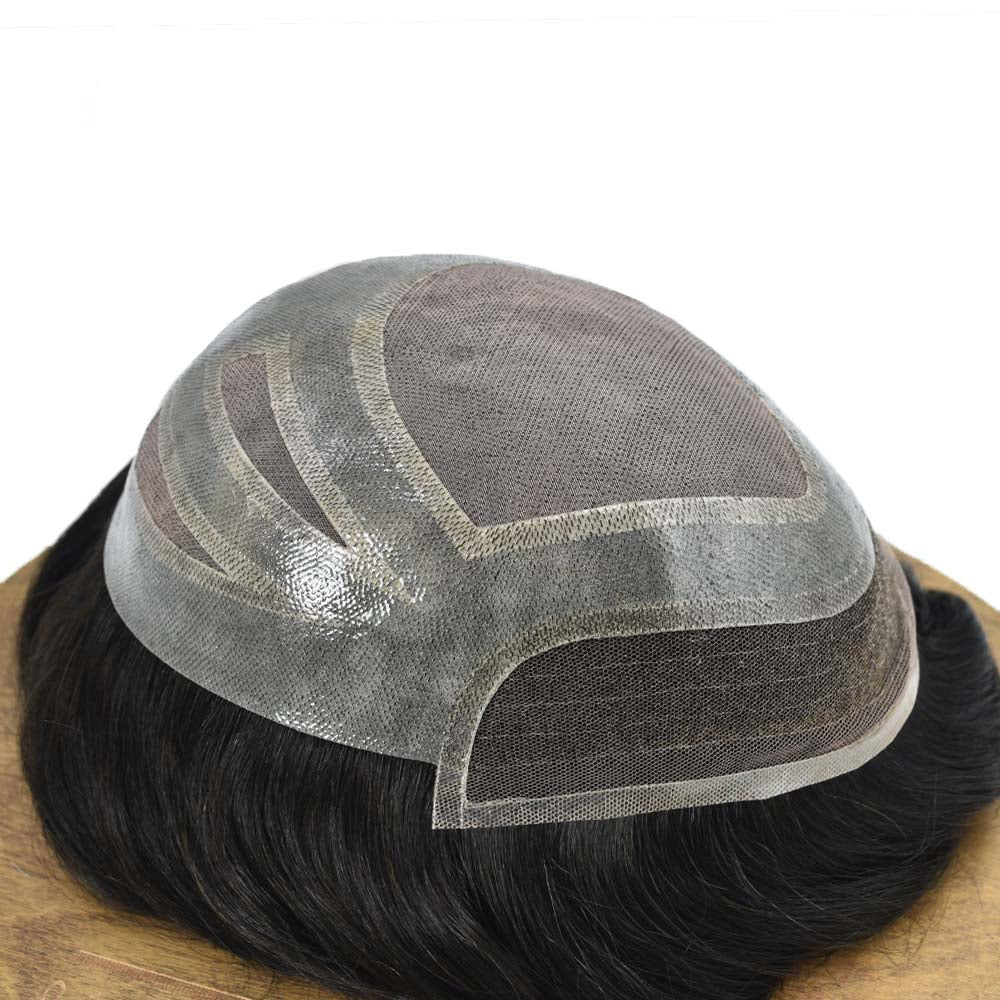 Fine Mono Mens Hair Pieces French Lace Front Men Toupee Poly Skin Hair Replacement System for Men