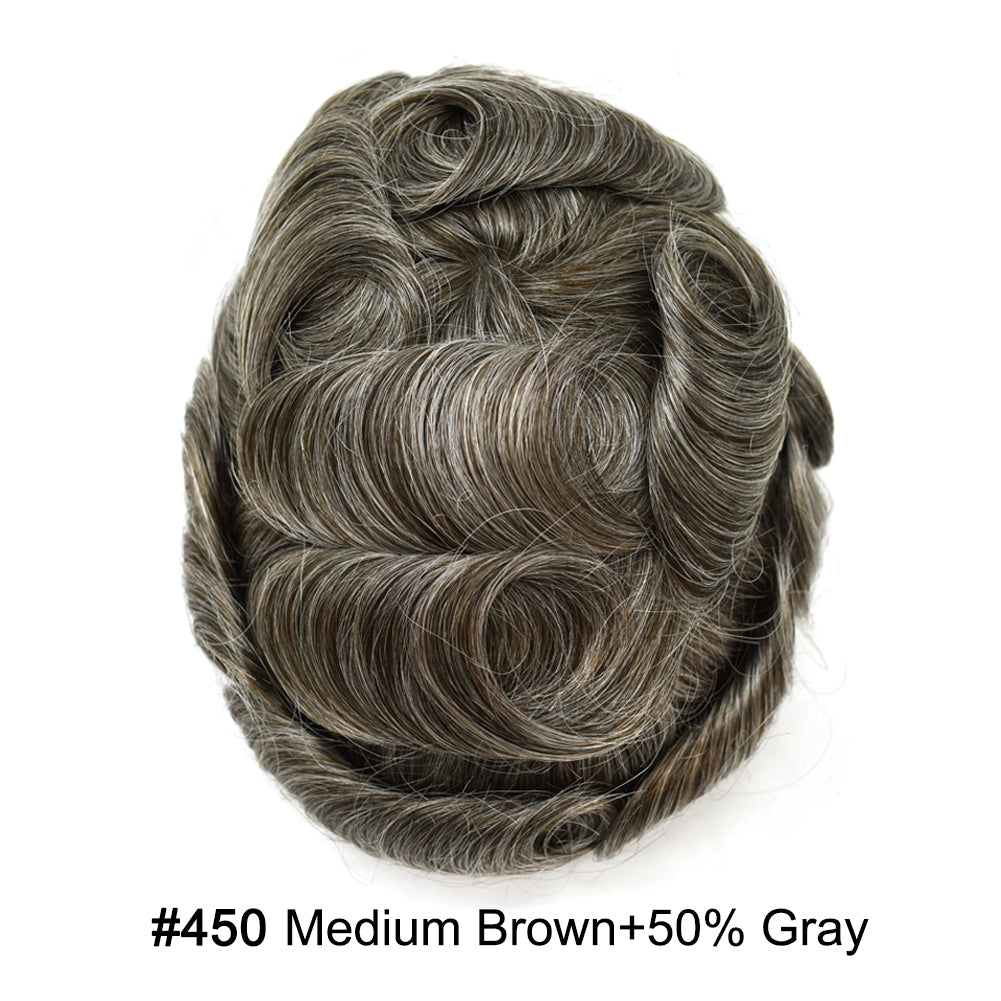 Human Hairpiece French Lace Mens Toupee Poly Skin Around Mens Hair System