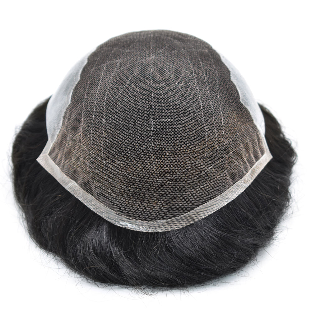 French Lace With PU Hair System For Men Natural Hairline Bleached  Knots Toupee for Men