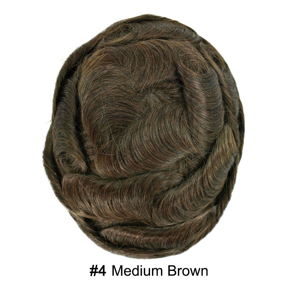 Human Hairpiece French Lace Mens Toupee Poly Skin Around Mens Hair System