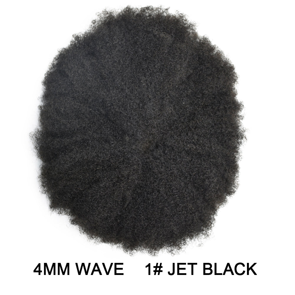 Kinky Curly Afro Mens Toupee 0.03-0.06mm Thickness PU  Hair Unit For Black Men