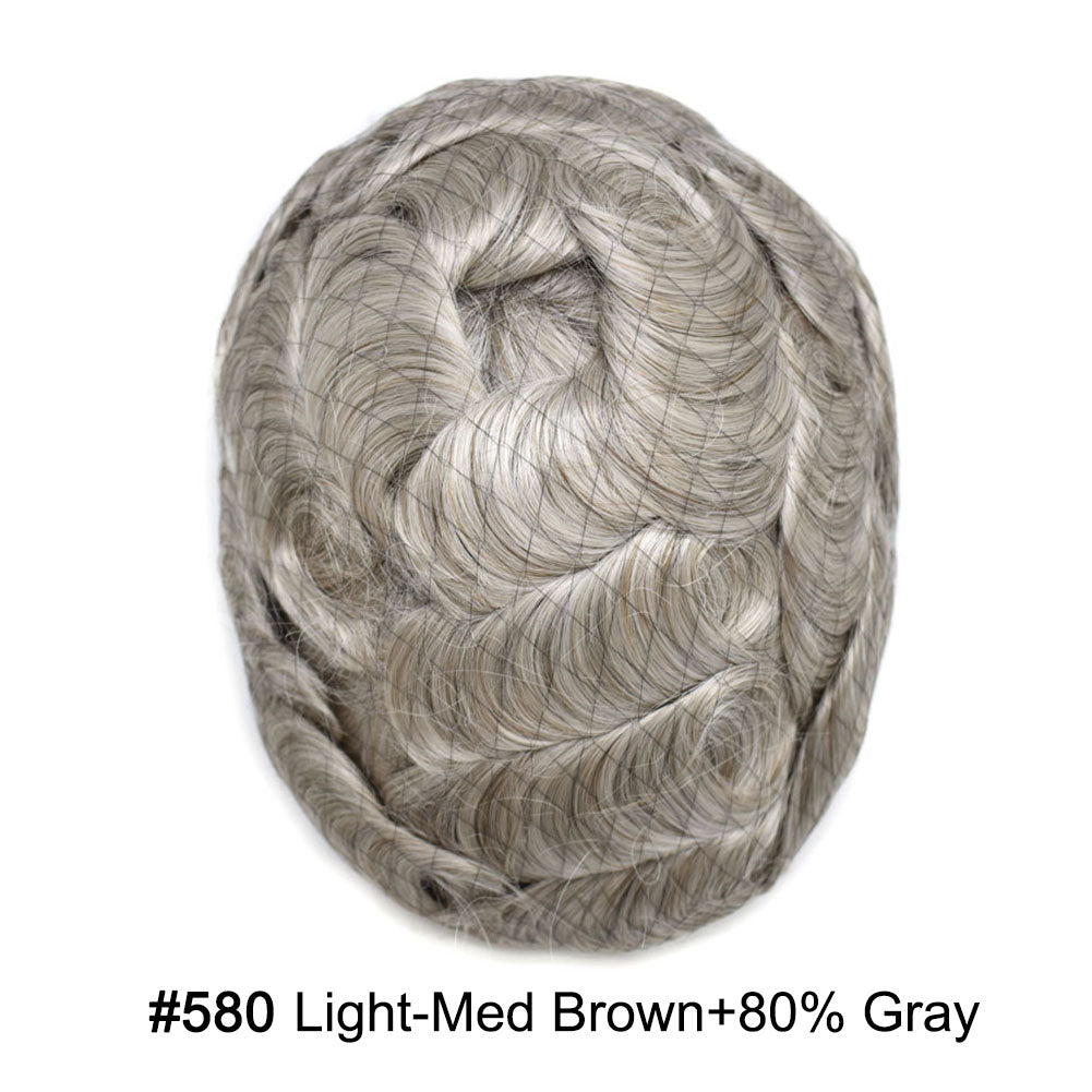 Human Hairpiece French Lace Mens Toupee Poly Skin Around Mens Hair System