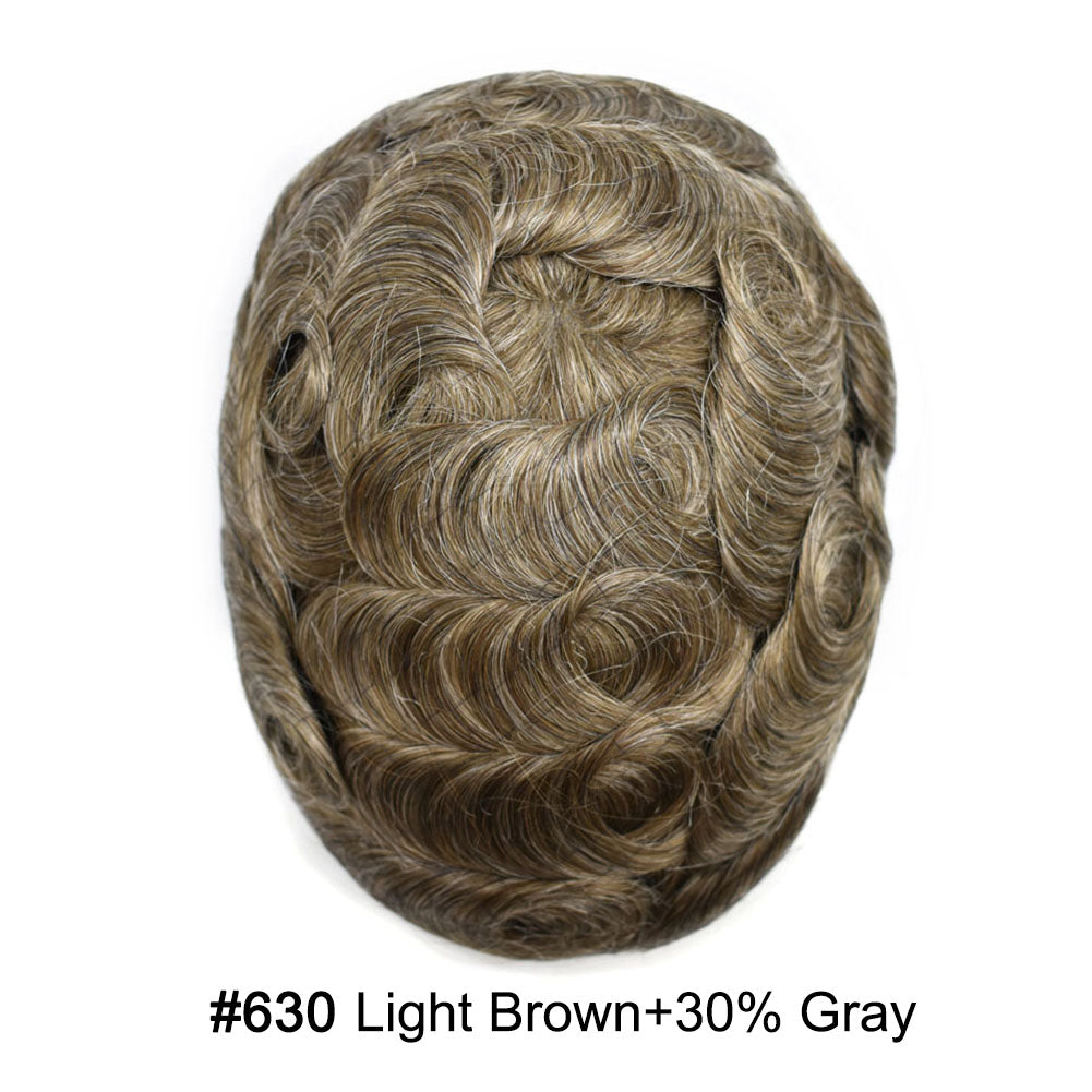 Human Hairpiece French Lace Mens Toupee Poly Skin Around Mens Hair System