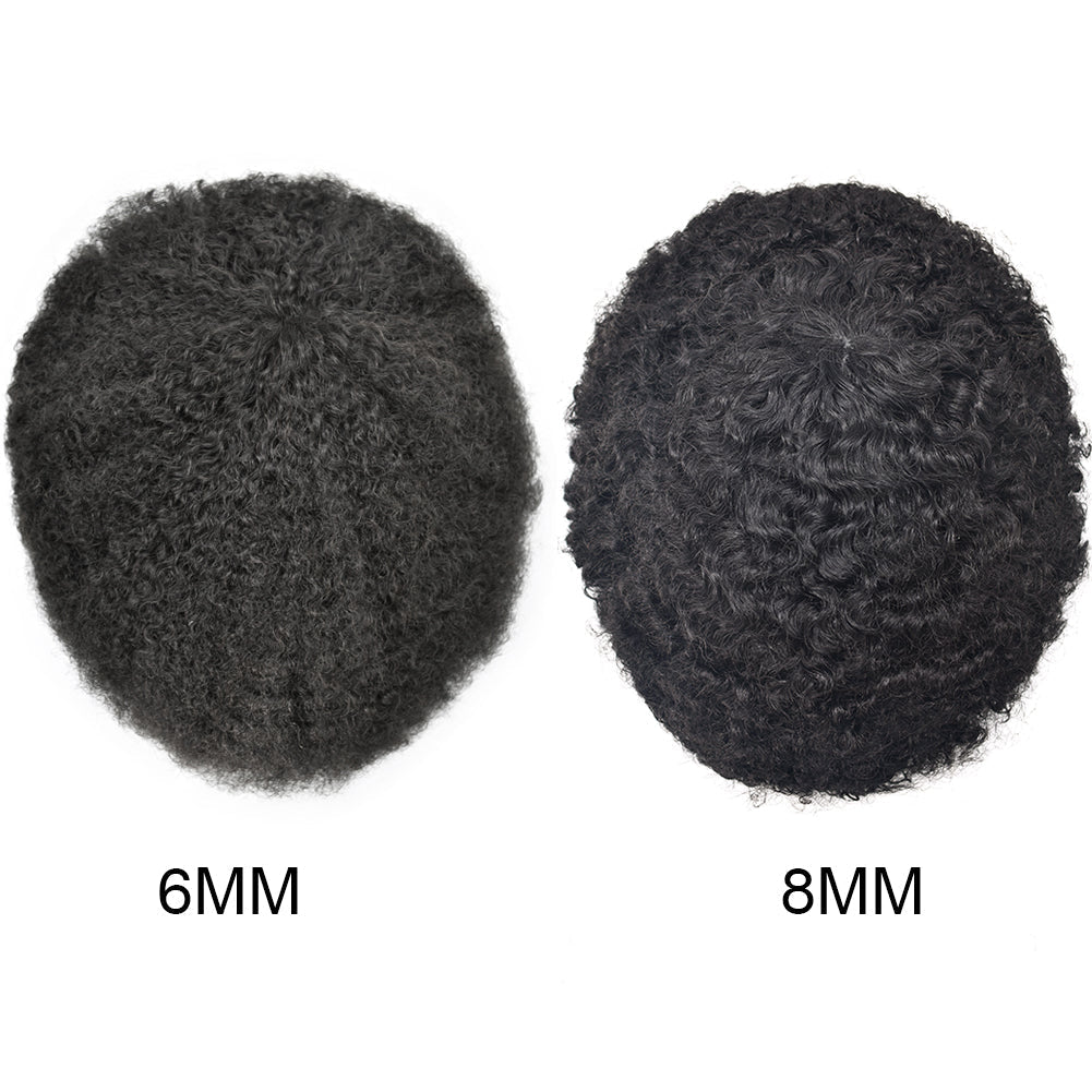 Kinky Curly Afro Mens Toupee 0.03-0.06mm Thickness PU  Hair Unit For Black Men