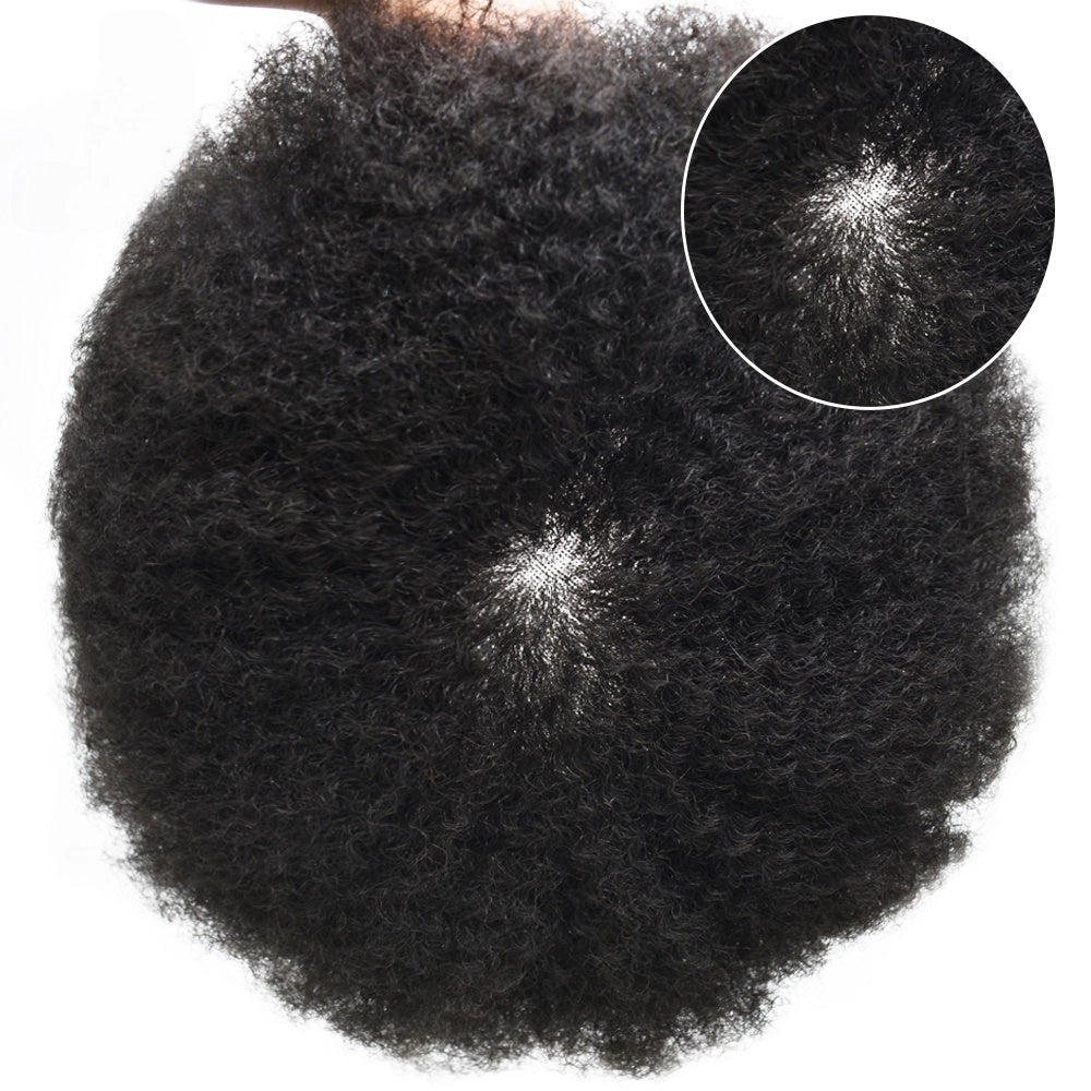 Afro Toupee For Black Men Fine Monofilament Men Wave Hair Unit Poly Coated Kinky Curly Hairpiece