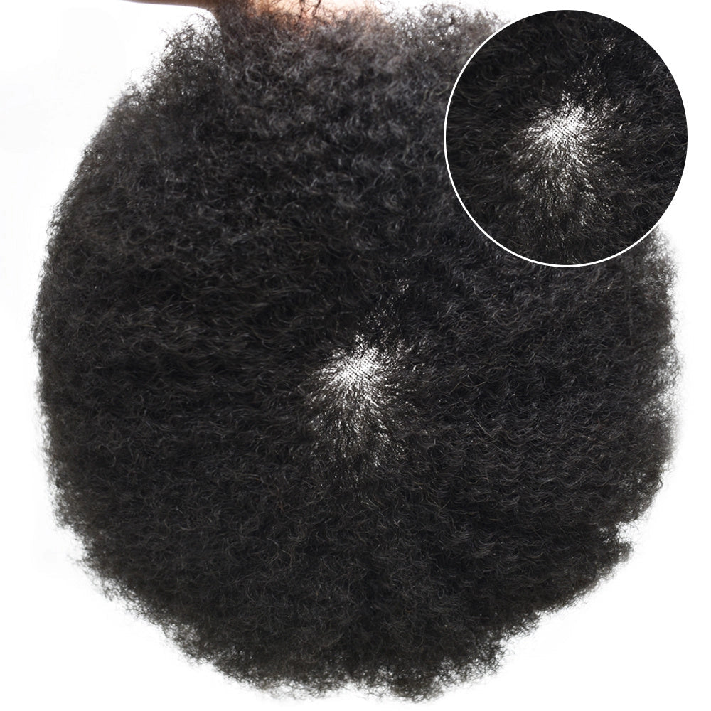 Afro Toupee For Black Men Fine Monofilament Men Wave Hair Unit Poly Coated Kinky Curly Hairpiece