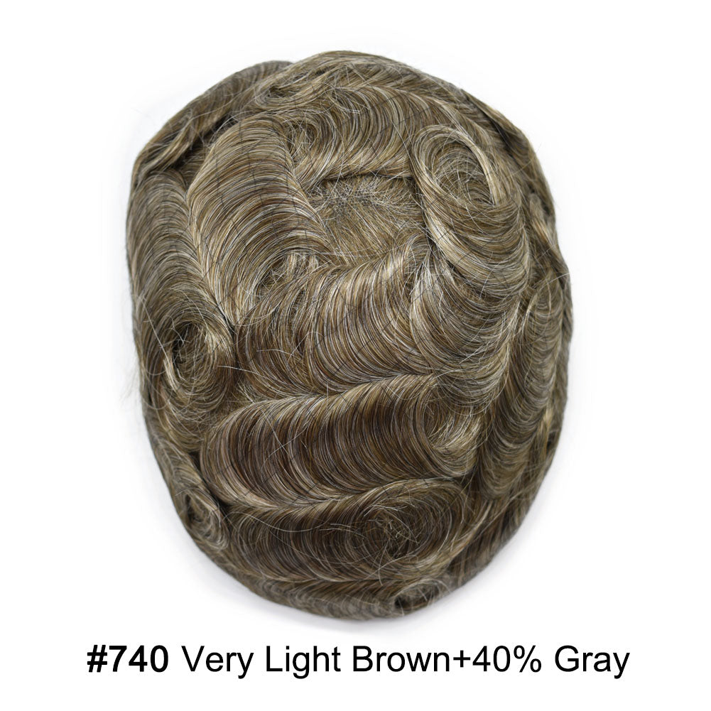Human Hairpiece French Lace Mens Toupee Poly Skin Around Mens Hair System